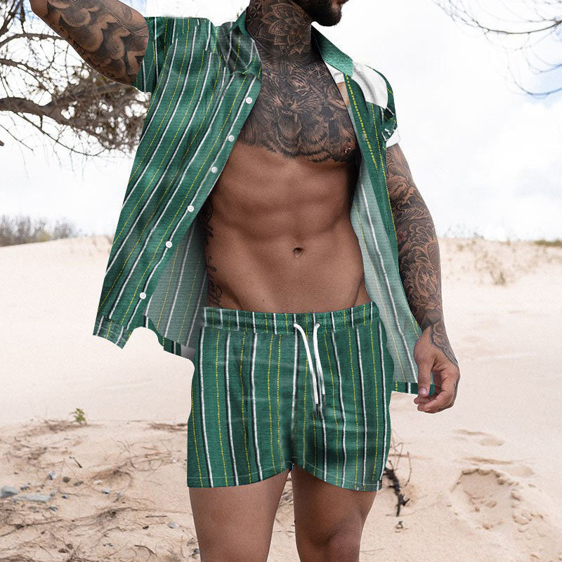 Striped Print Fashion Casual Vacation Two-piece Suit