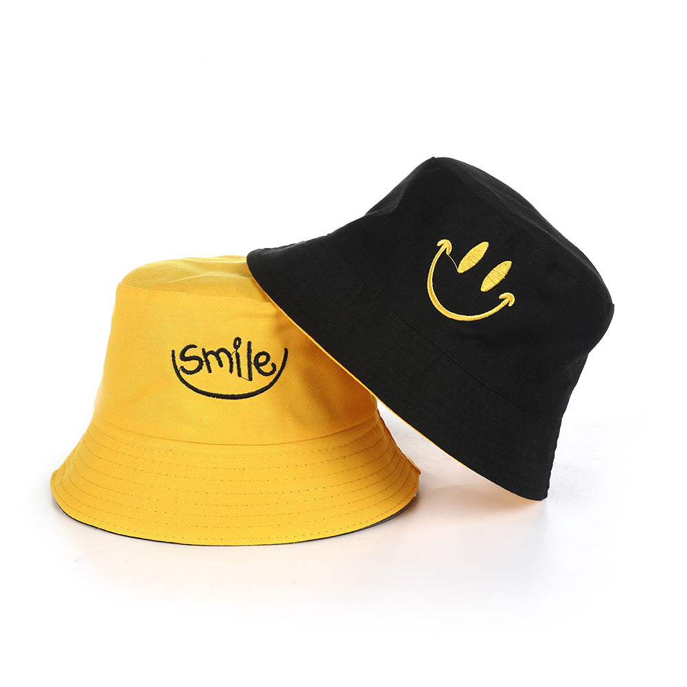 Embroidered Smiley Contrast Reversible Bucket Hat