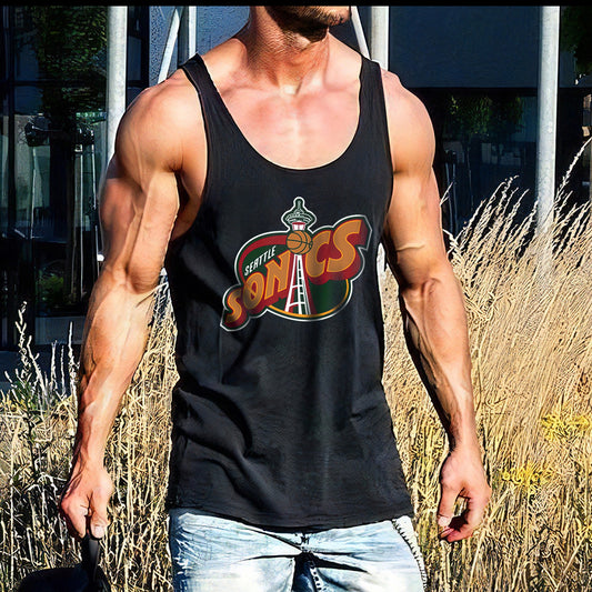 Letter Graphic Print Loose Athleisure Men's Tank Top