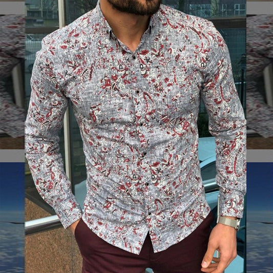 Men's Cotton Linen Print Loose Long Sleeve Casual Shirt