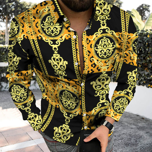 Colorful personality trend printing casual beach vacation long-sleeved shirt