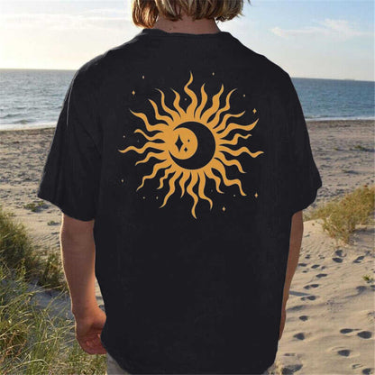 Black Statement Street Sun Print Crew Neck Short Sleeve T-Shirt