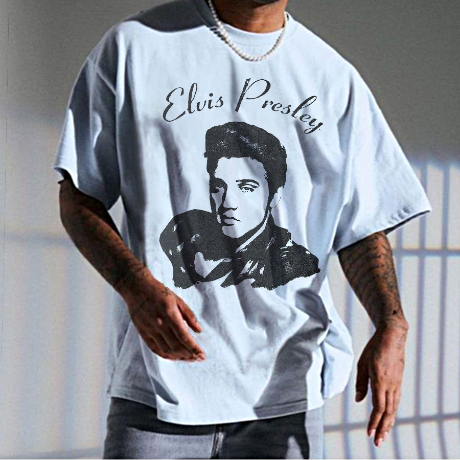 Elvis Vintage Print Crew Neck Casual Men's T-Shirt