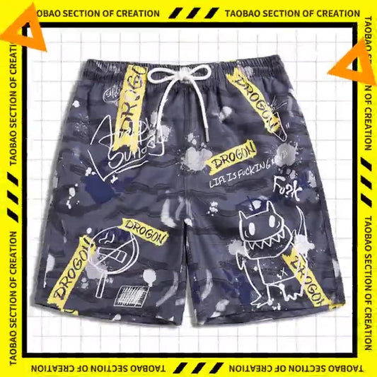 Men's beach pants loose casual cartoon printed shorts