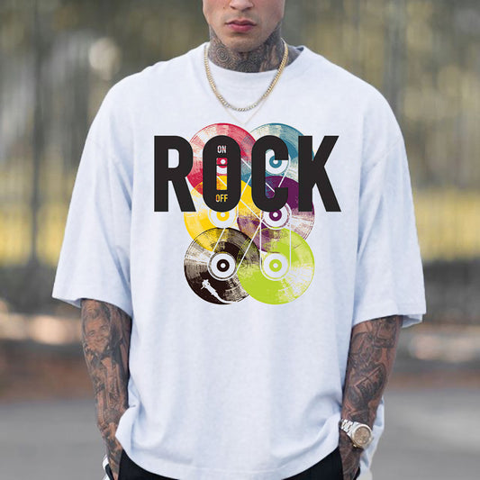 ROCK Graphic Print Crew Neck Casual Men's T-Shirt