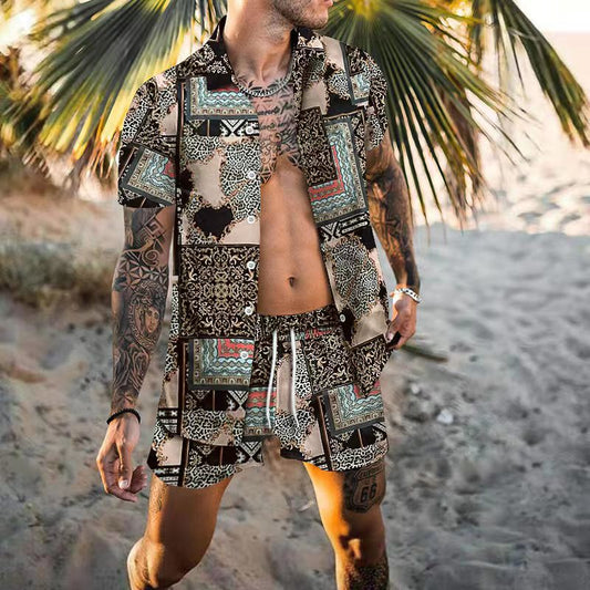 Men's Patchwork Print Beach Wear Two Pieces