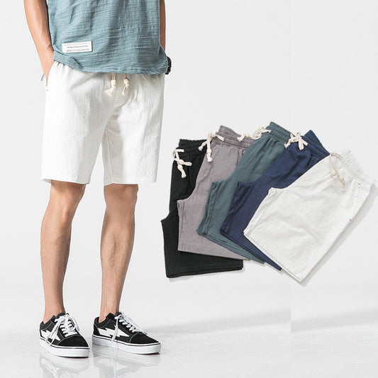 Casual Plain Loose Men's Cotton And Linen Five-point Pants Shorts