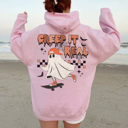 Ghost on Skateboard Print Women's Fleece Hoodie 320g