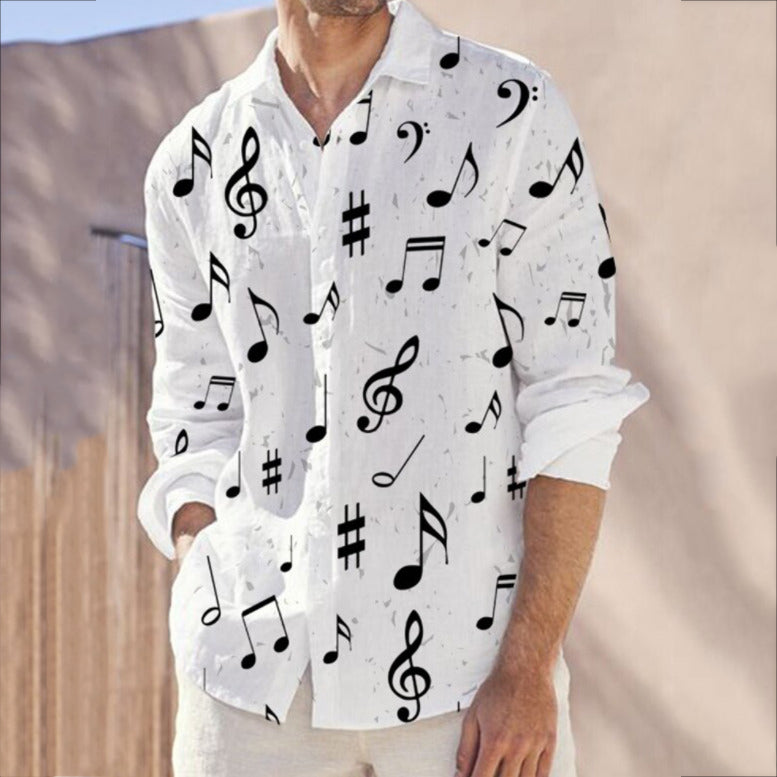 Musical Note Pattern Personalized Simple Long-sleeved Shirt