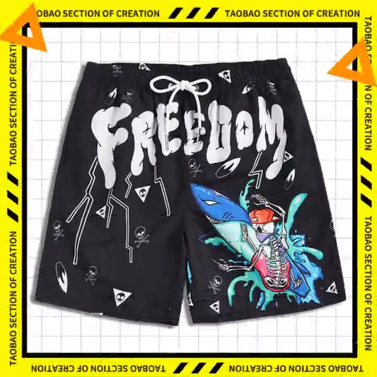 Men's beach pants loose casual cartoon printed shorts