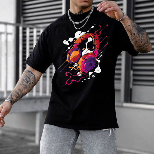 Graffiti Headphones Music Graphic Print Casual Men's T-Shirt