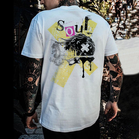 Casual Loose SOUL Letter Graphic Short Sleeve Men's T-Shirt