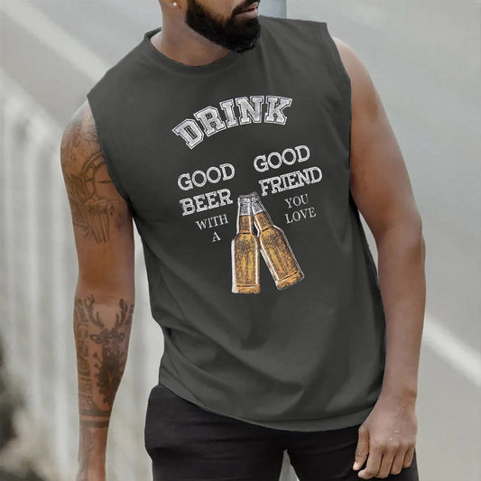 Drink Beer Graphic Print Loose Men's Tank Top