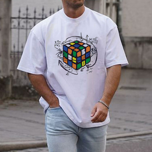 Physics Math Rubik's Cube Formula Graphic Print Loose Men's T-Shirt
