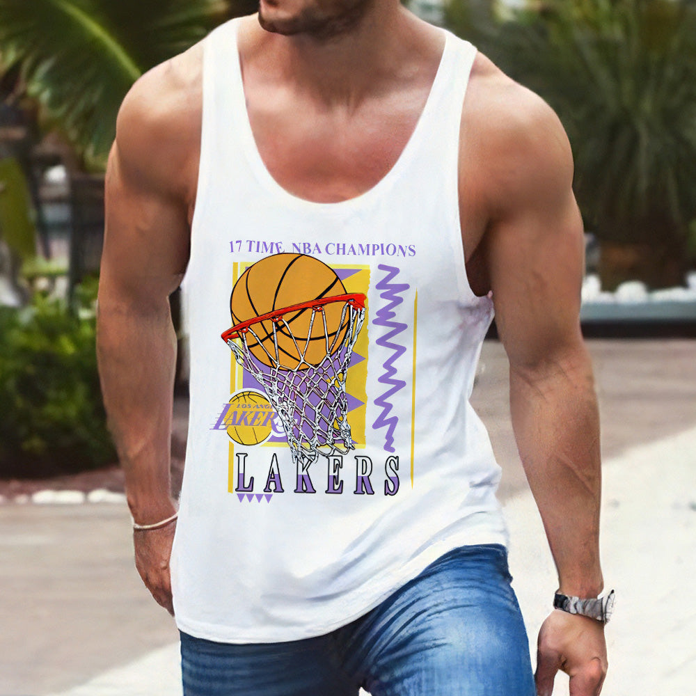 Lakers Letter Graphic Print Basketball Sports Casual Men's Tank Top