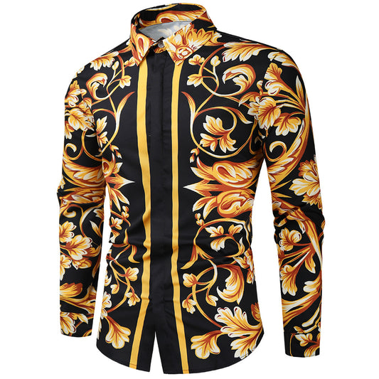 Men's Luxury Floral Print Button Down Long Sleeve Shirts