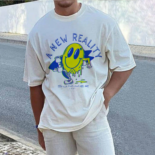 Letter Smiley Graphic Print Casual Loose Men's T-Shirt