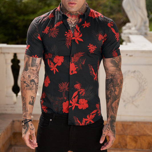 Floral Print Lapel Short Sleeve Casual Shirt