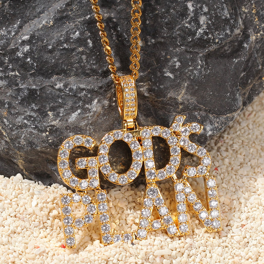 Hip Hop Zircon Alphabet Pendant GodsPlan Men's Necklace