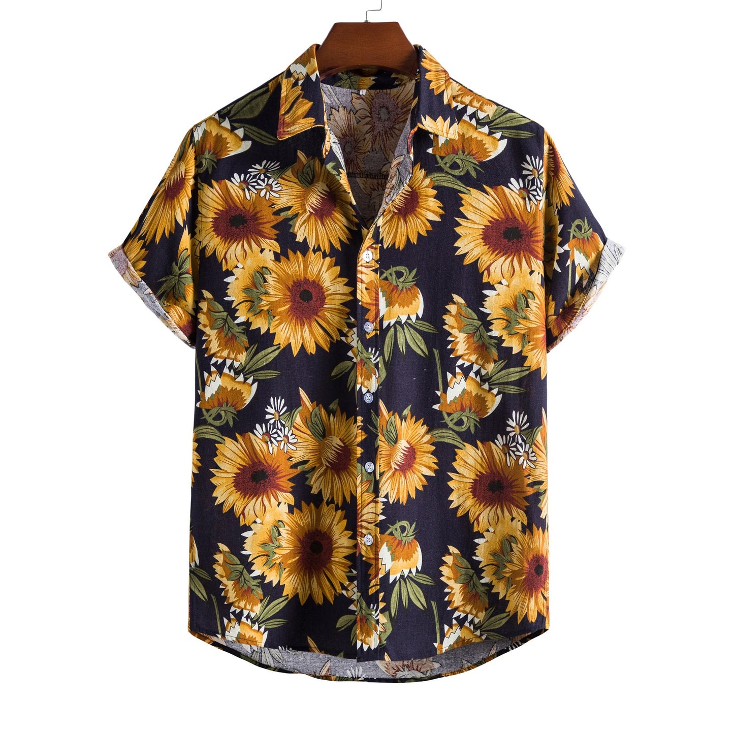 Casual Hawaiian Beach Resort Style Sunflower Print Shirt