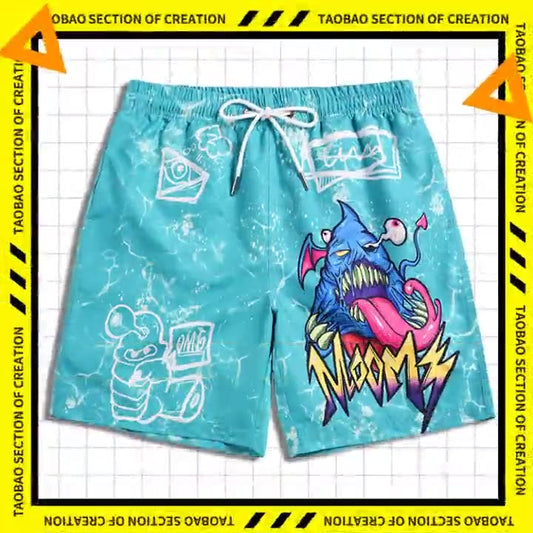 Men's beach pants loose casual cartoon printed shorts