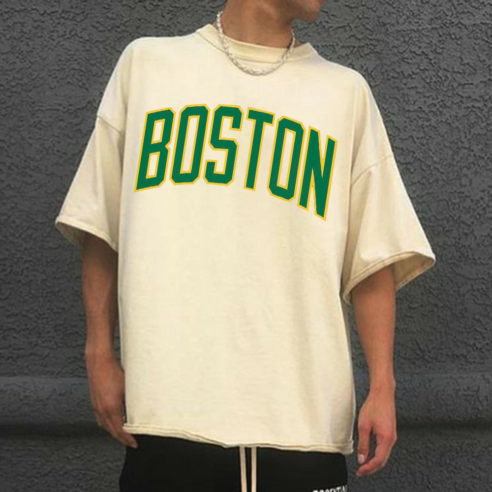 Alphabet BOSTON Graphic Print Casual Men's T-shirt