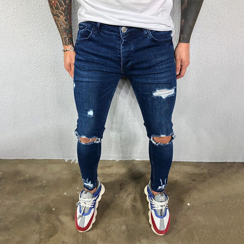 Wool Ripped Patch Denim Pants