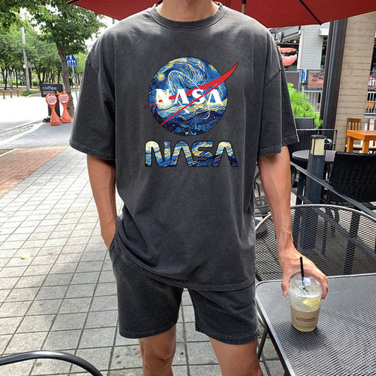 NASA Graphic Print Loose Casual Men's T-Shirt