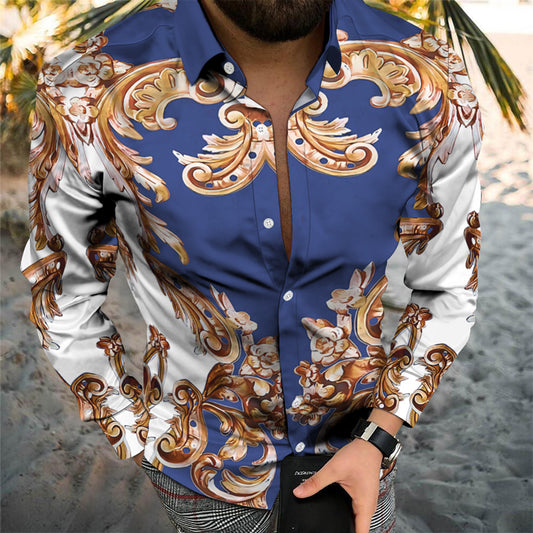 Beach Vacation Unique Trend Personality Digital Printing Fashion Vacation Long Sleeve Shirt