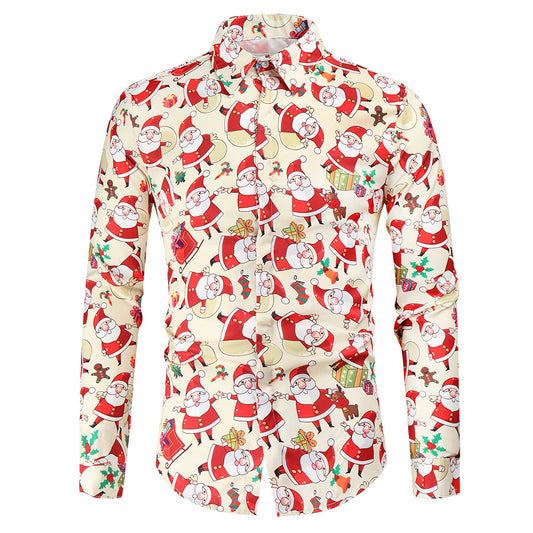 Santa Print Men's Long Sleeve Shirts