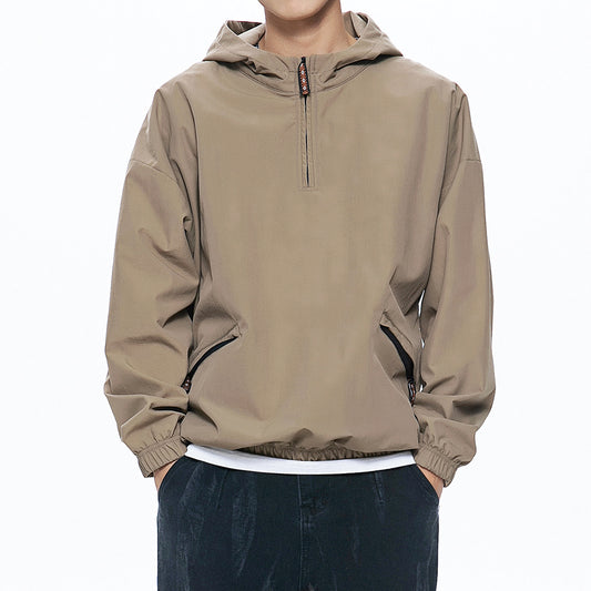 Men's Pure Color Zipper Up Hoode Jackets with Pocket