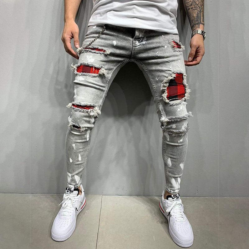 Wool Ripped Patch Denim Pants