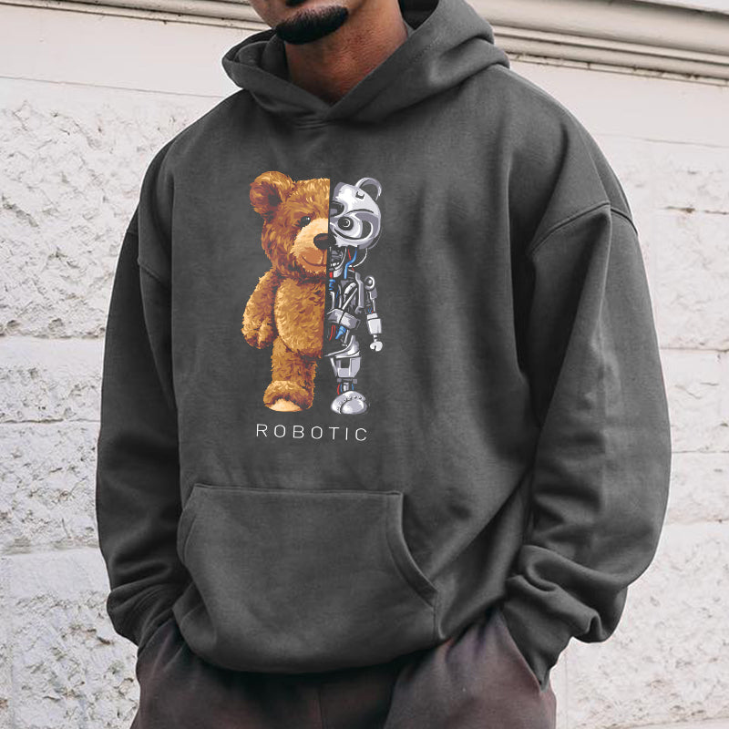 Mechanical Bear Graphic Print Loose Men's Sweatshirt