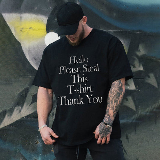 Clearance-Two Tone Thick Plate Rubber Letter Print Loose Men's T-Shirt