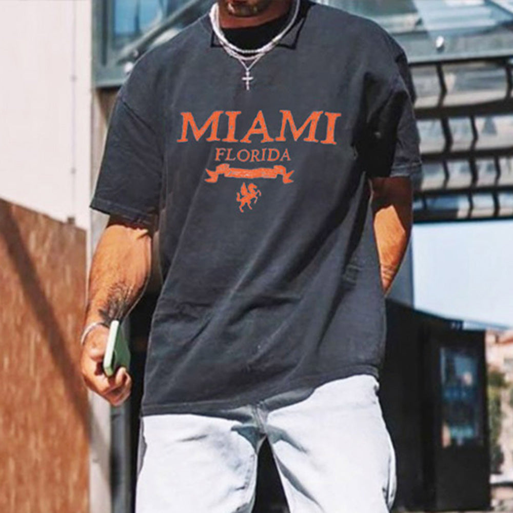 Miami Graphic Print Loose Men's Short Sleeve T-Shirt