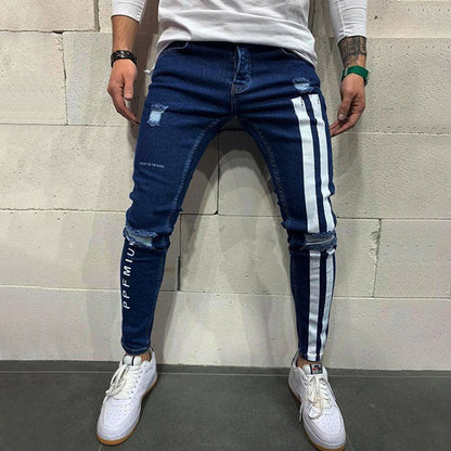 Wool Ripped Patch Denim Pants