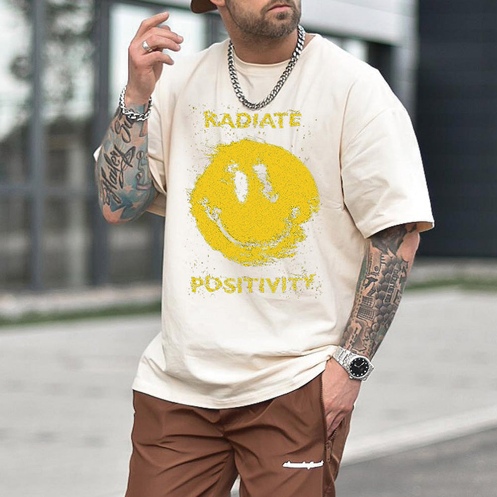 Smiley Graphic Print Loose Men's Short Sleeve T-Shirt