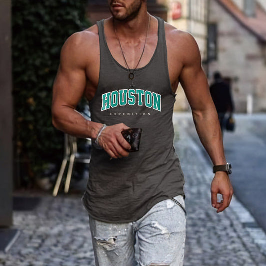 Alphabet Graphic Print Athleisure Loose Men's Tank Top