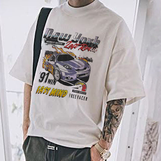 Racing Letter Graphics Casual Loose Short Sleeve Men's T-Shirt