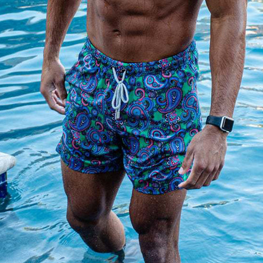 Paisley Print Lace Up Casual Beach Vacation Men's Shorts