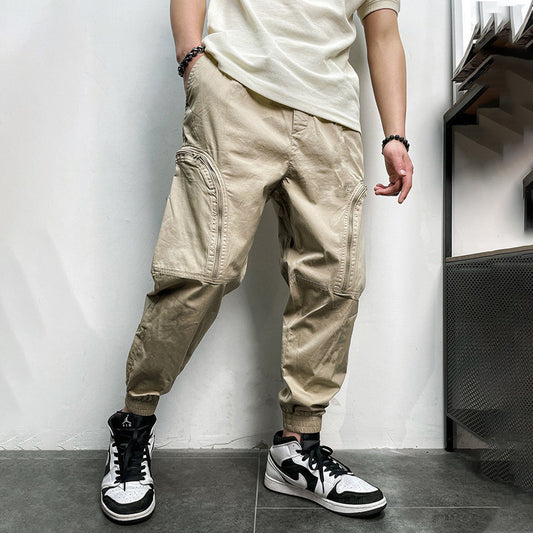 Hip Hop Elastic Waist Zip Big Pocket Cargo Pants Lounge Pants