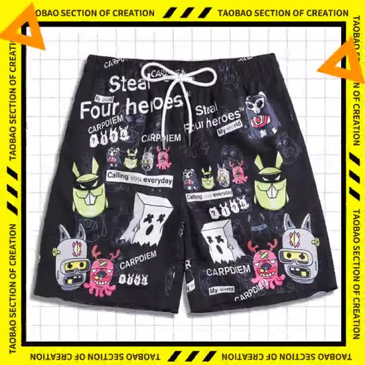 Men's beach pants loose casual cartoon printed shorts