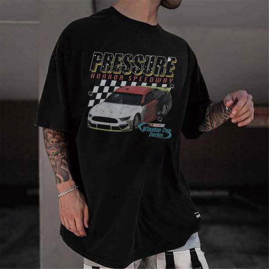 Racing Graphic Print Casual Loose Men's Short Sleeve T-Shirt