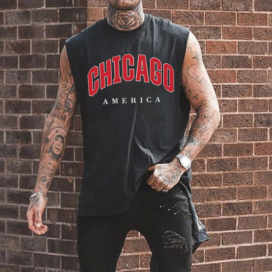 Chicago Alphabet Graphic Print Athleisure Men's Tank Top