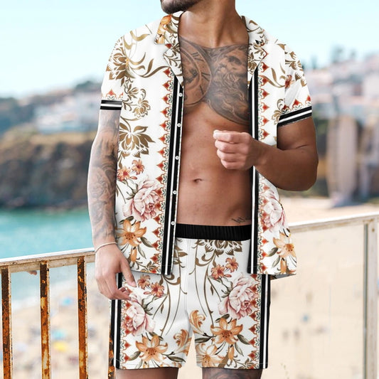 Trendy Personality Floral Print Hawaiian Vacation Two-Piece Set