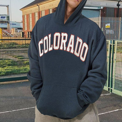 Colorado Print Men's Oversized Fleece Hoodie Blue 320g