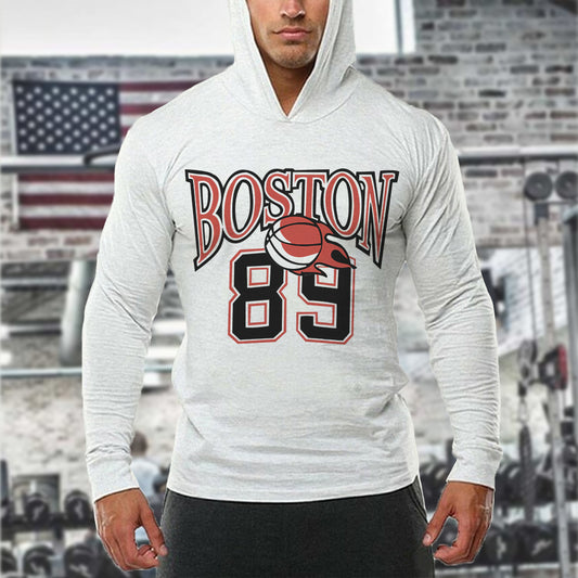 Boston Basketball Men's Sports Hooded Long Sleeve T-Shirt