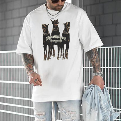 Animal Graphic Print Loose Men's Short Sleeve T-Shirt