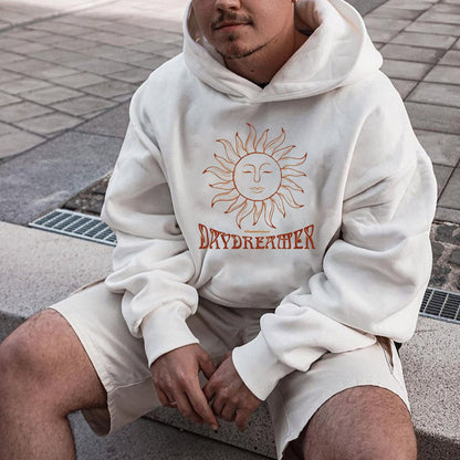 Sun Graphic Print Casual Men's White Hoodie 320g