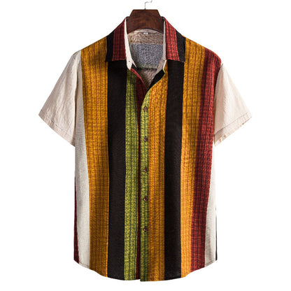 Cotton And Linen Printed Pocket Button-down Shirt